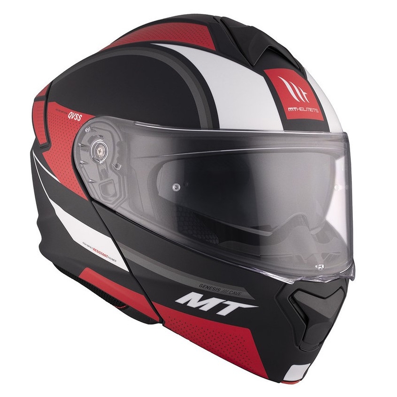 MT Genesis SV Cave A5 must-valge-punane matt flip-up mootorratta kiiver
