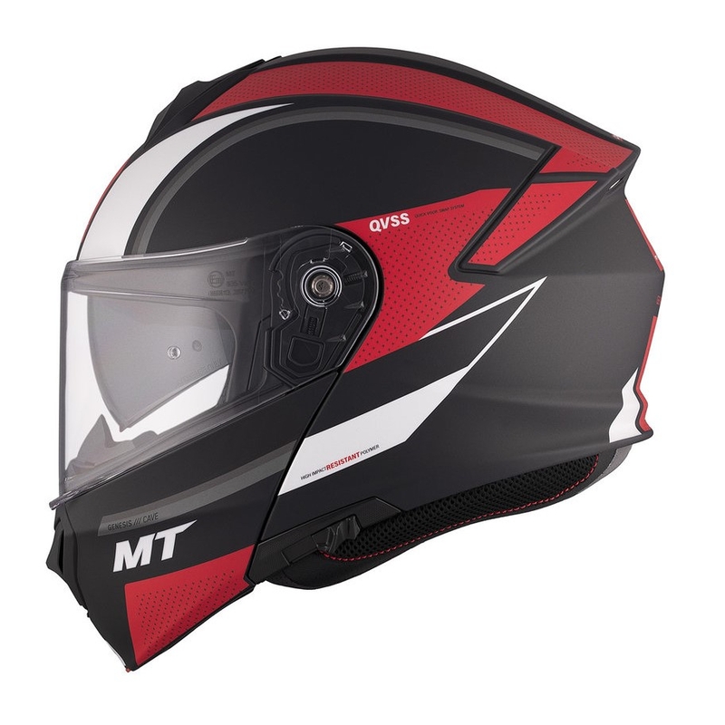 MT Genesis SV Cave A5 must-valge-punane matt flip-up mootorratta kiiver