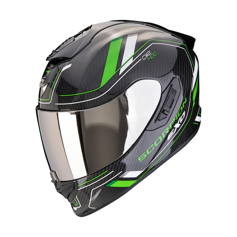 Integreeritud mootorratta kiiver Scorpion EXO-1400 EVO II CARBON AIR MIRAGE must-roheline allahindlus
