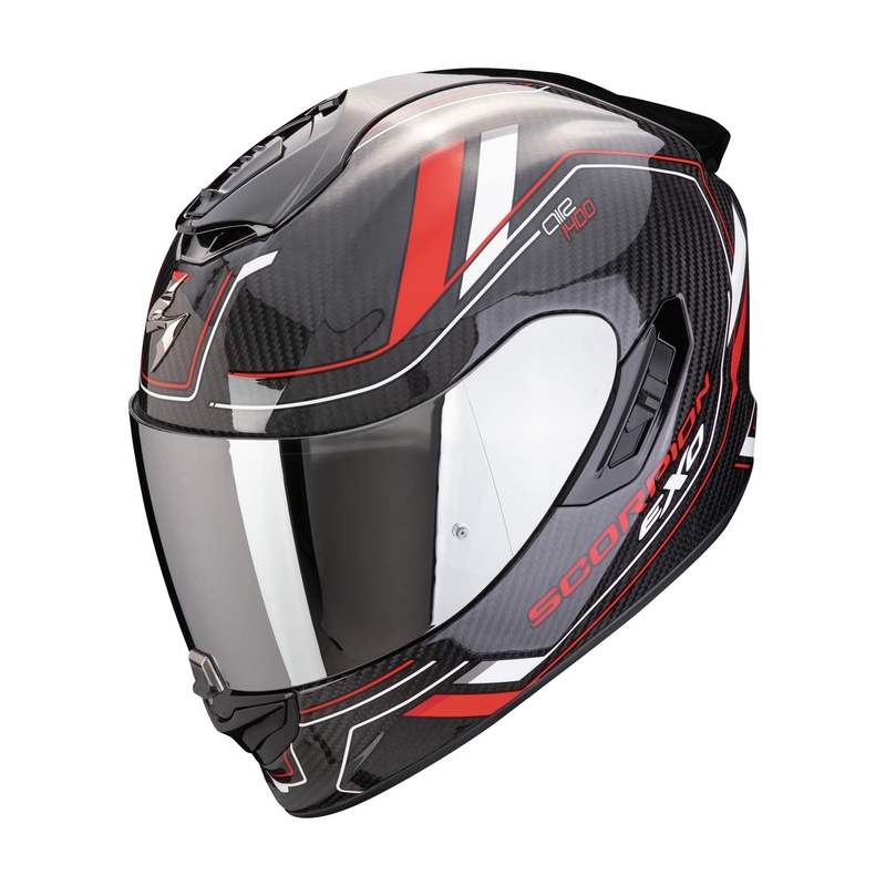 Integreeritud mootorratta kiiver Scorpion EXO-1400 EVO II CARBON AIR MIRAGE must-punane-valge