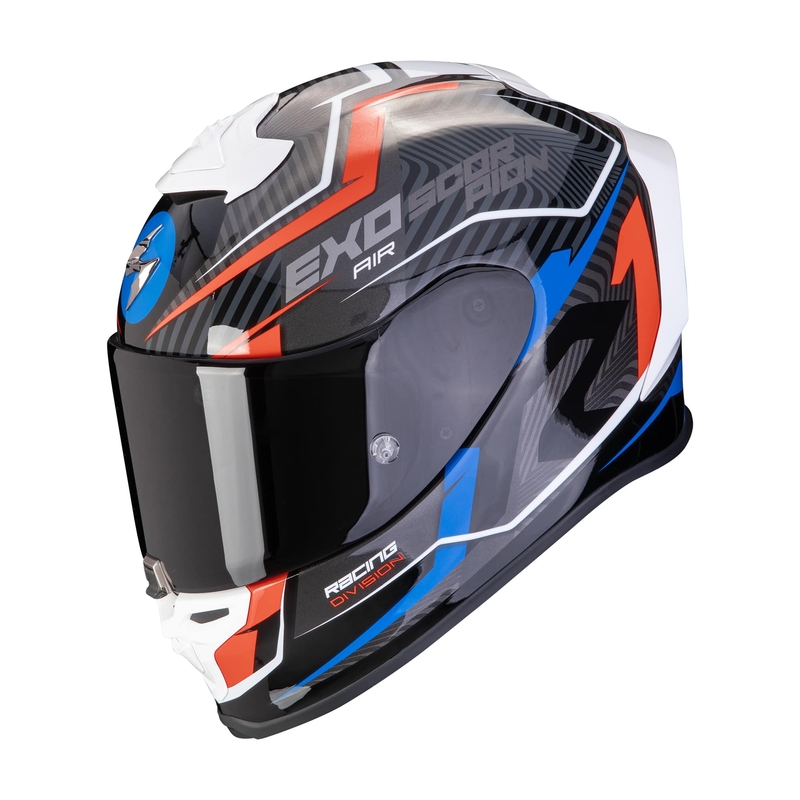 Integreeritud mootorratta kiiver Scorpion EXO-R1 EVO AIR COUP must-punane-sinine