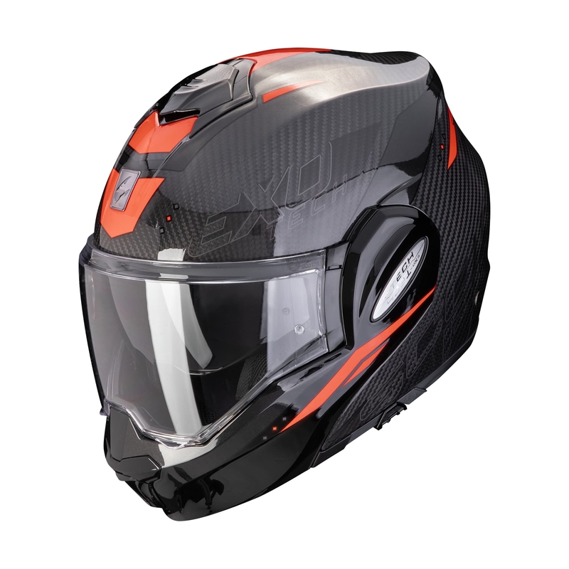 Kokkupandav mootorratta kiiver Scorpion EXO-TECH EVO CARBON ROVER must-punane allahindlus