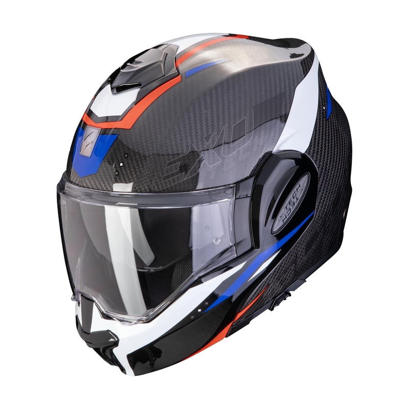 Kokkupandav mootorratta kiiver Scorpion EXO-TECH EVO CARBON ROVER must-punane-sinine allahindlus