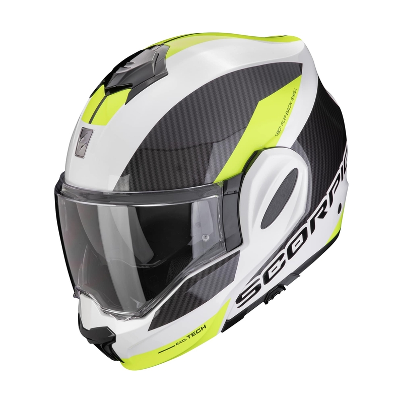 Kokkupandav mootorratta kiiver Scorpion EXO-TECH EVO TEAM valge-fluo kollane allahindlus