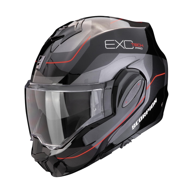 Kokkupandav mootorratta kiiver Scorpion EXO-TECH EVO PRO COMMUTA must-hõbedane-punane allahindlus