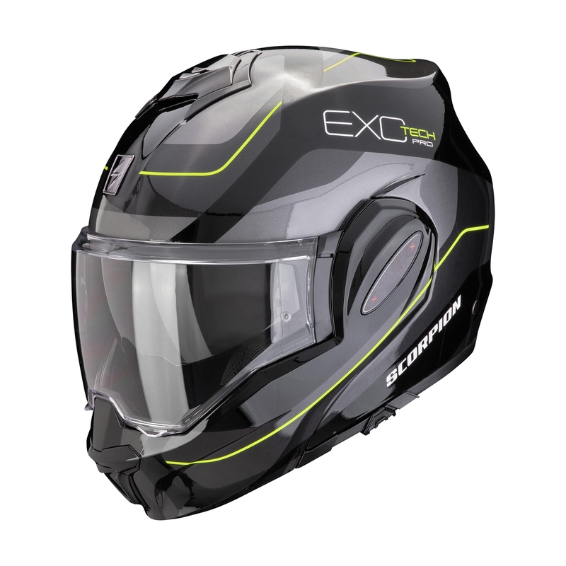 Kokkupandav mootorratta kiiver Scorpion EXO-TECH EVO PRO COMMUTA must-hõbedane-kollane allahindlus