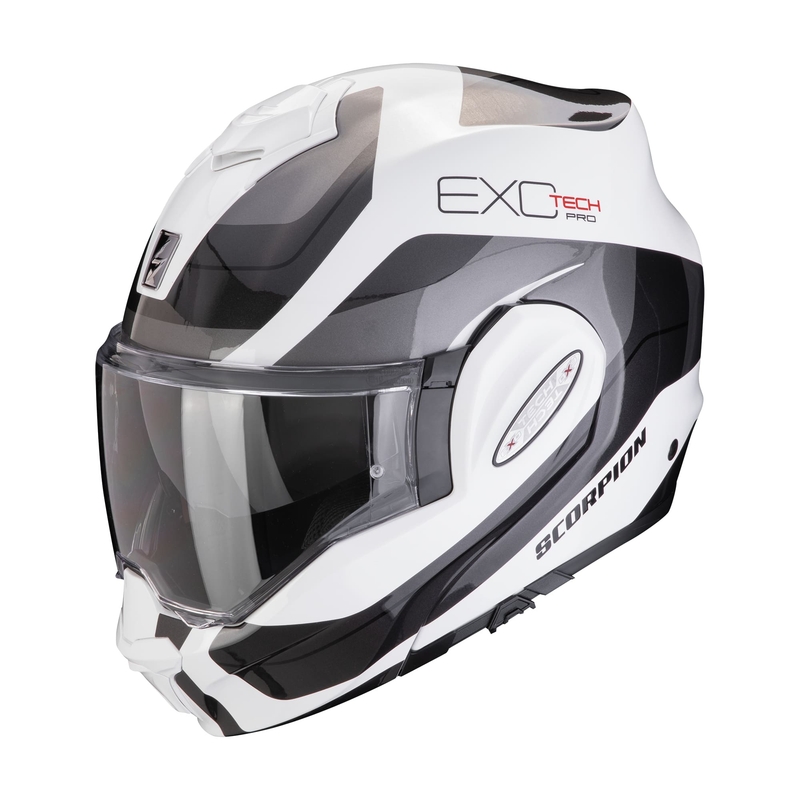 Kokkupandav mootorratta kiiver Scorpion EXO-TECH EVO PRO COMMUTA valge-hõbedane allahindlus