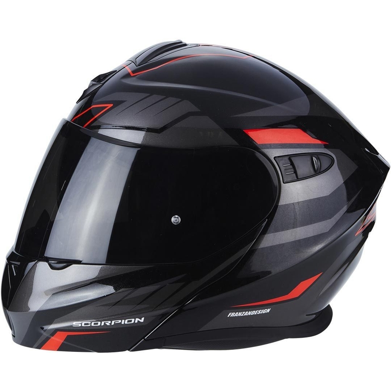 Moto přilba výklopná Scorpion EXO-920 Shuttle černo-stříbrno-červená výprodej
