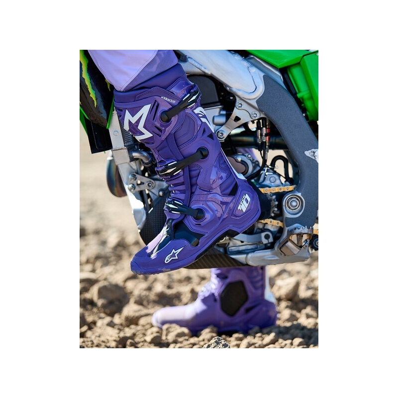 Alpinestars Tech 10 mootorratta saapad lilla-must-valge