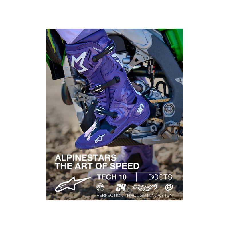 Alpinestars Tech 10 mootorratta saapad lilla-must-valge
