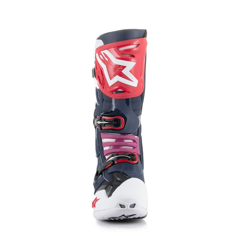 Alpinestars Tech 10 Supervented perforeeritud tumesinine-valge-punane-lilla mootorratta saapad