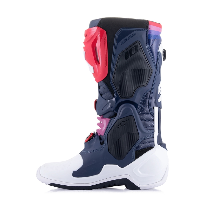 Alpinestars Tech 10 Supervented perforeeritud tumesinine-valge-punane-lilla mootorratta saapad