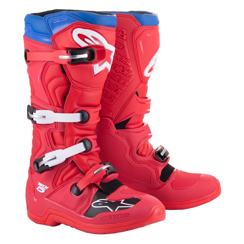 Alpinestars Tech 5 punane-sinine-valge-mustad mootorrattasaapad