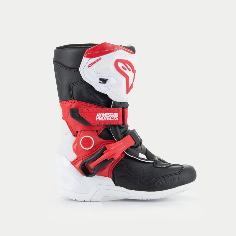 Alpinestars Tech 3S Kids mustad, valged ja punased mootorrattajalatsid