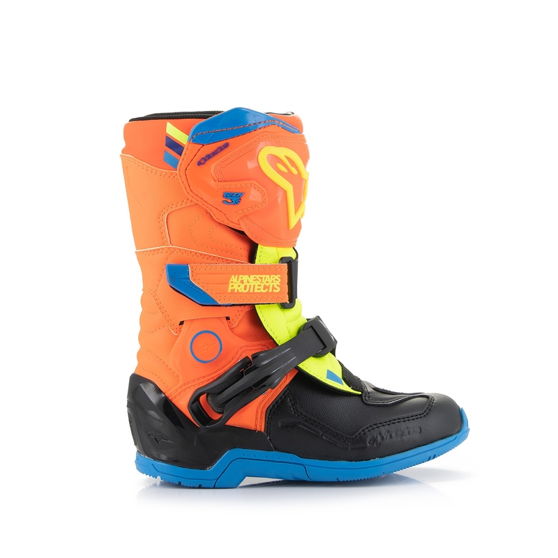 Alpinestars Tech 3S Kids fluo oranž-sinine-fluo kollane-mustad mootorratta saapad