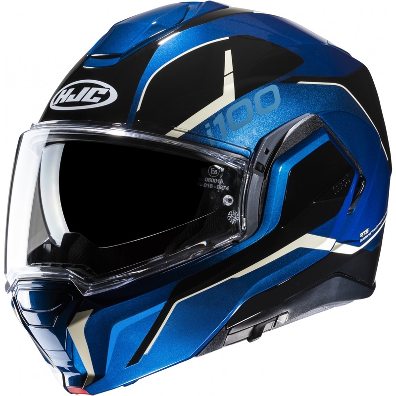 HJC i100 Lorix MC2 must-valge-sinine mootorratta kiiver.