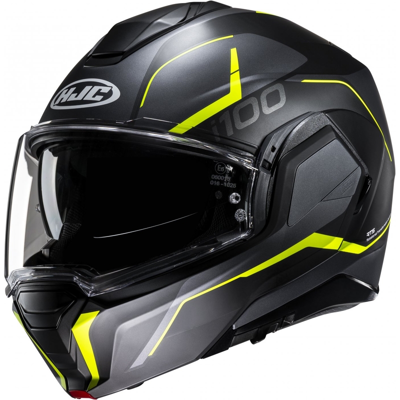 HJC i100 Lorix MC3HSF must-hall-kollane mootorratta kiiver.
