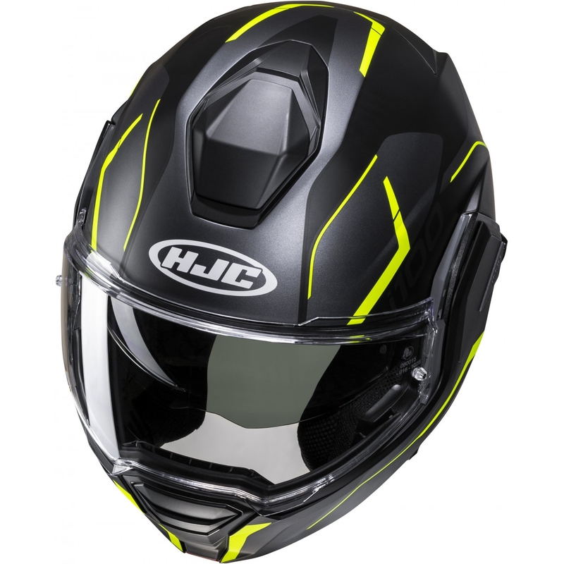 HJC i100 Lorix MC3HSF must-hall-kollane mootorratta kiiver.