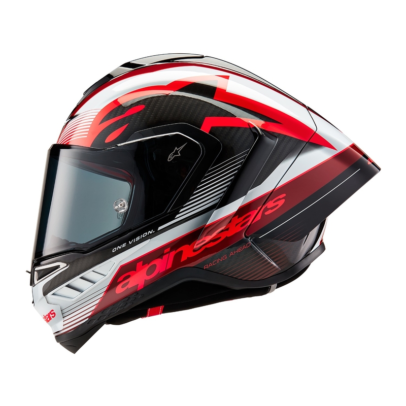 Alpinestars Supertech R-10 Team süsiniku punane ja valge integraalne mootorratta kiiver