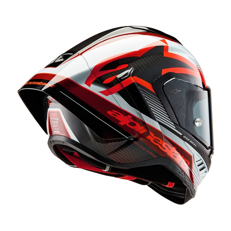 Alpinestars Supertech R-10 Team süsiniku punane ja valge integraalne mootorratta kiiver