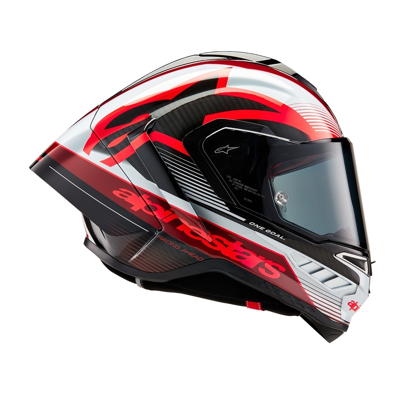 Alpinestars Supertech R-10 Team süsiniku punane ja valge integraalne mootorratta kiiver