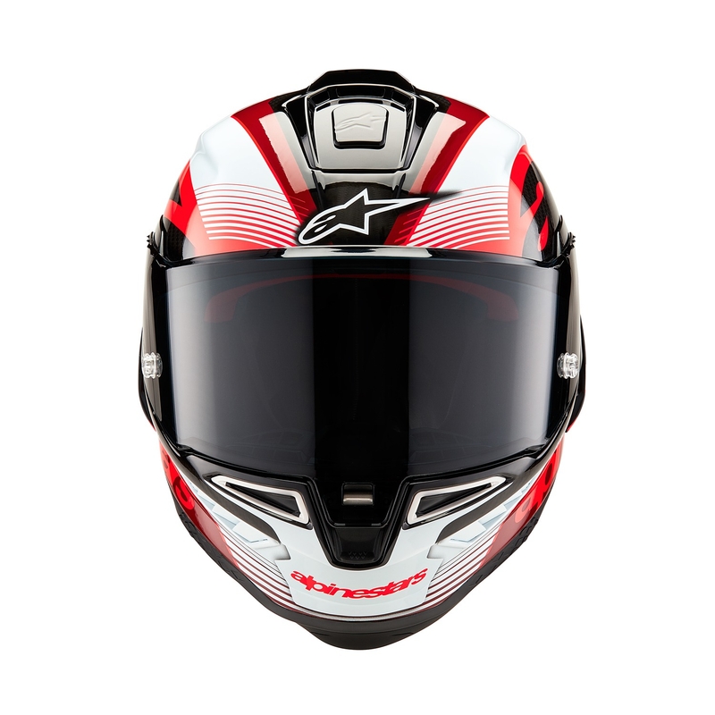 Alpinestars Supertech R-10 Team süsiniku punane ja valge integraalne mootorratta kiiver