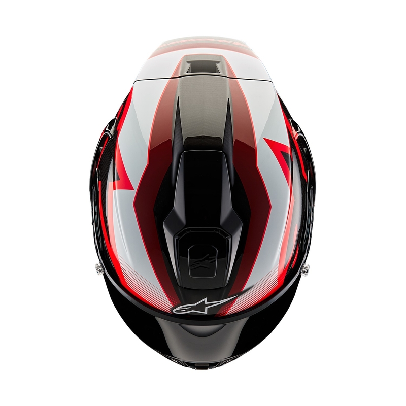 Alpinestars Supertech R-10 Team süsiniku punane ja valge integraalne mootorratta kiiver
