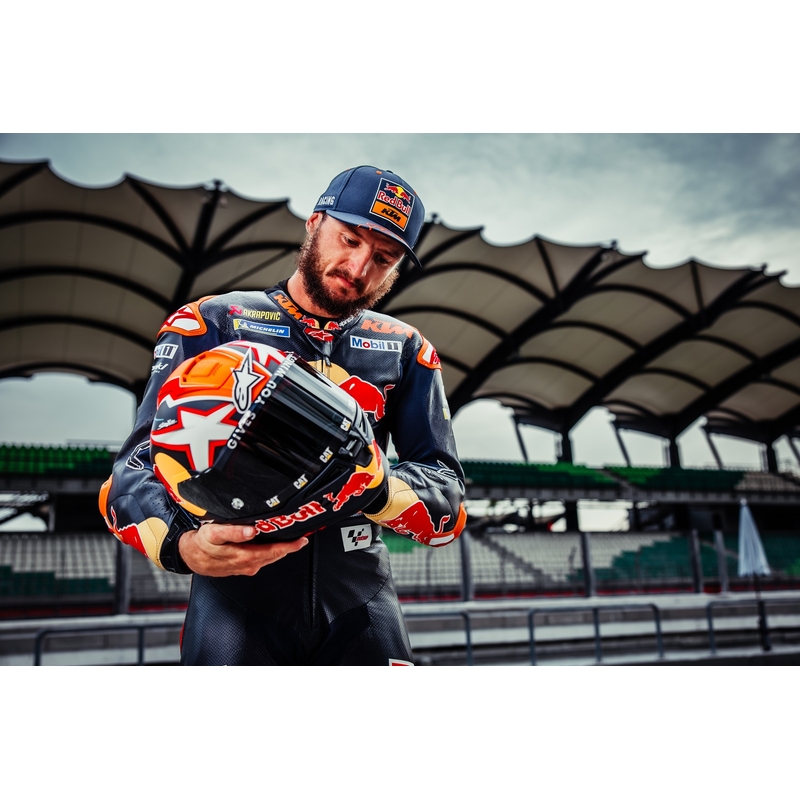 Alpinestars Supertech R-10 Team süsiniku punane ja valge integraalne mootorratta kiiver