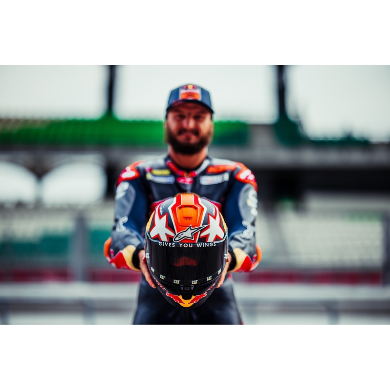 Alpinestars Supertech R-10 Team süsiniku punane ja valge integraalne mootorratta kiiver
