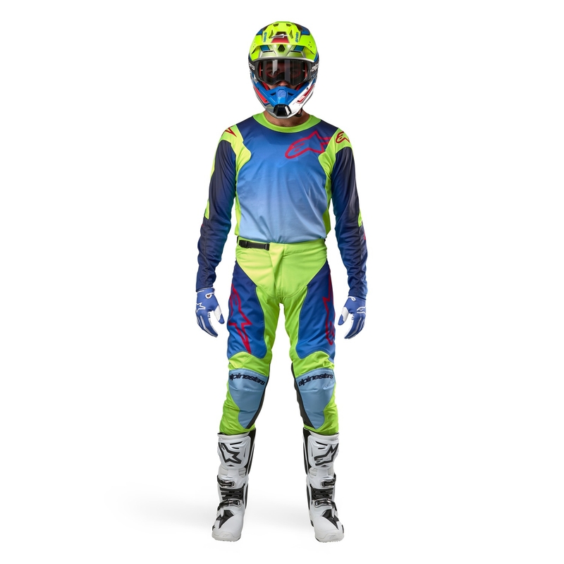 Alpinestars Racer Hoen fluo kollane-sinine-punane motokrossitrikoo