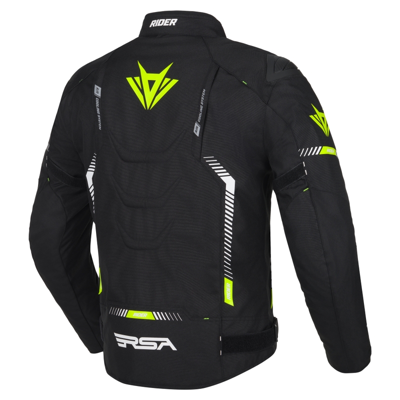Mootorratta jope RSA Rider must-valge-fluo kollane