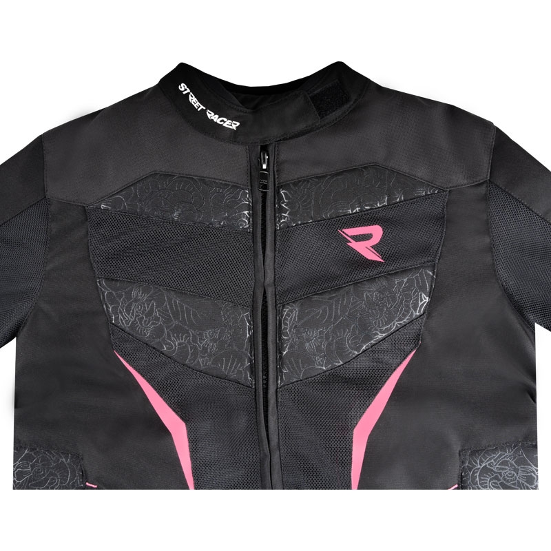Naiste Street Racer Rose Air must ja roosa mootorratta jakk