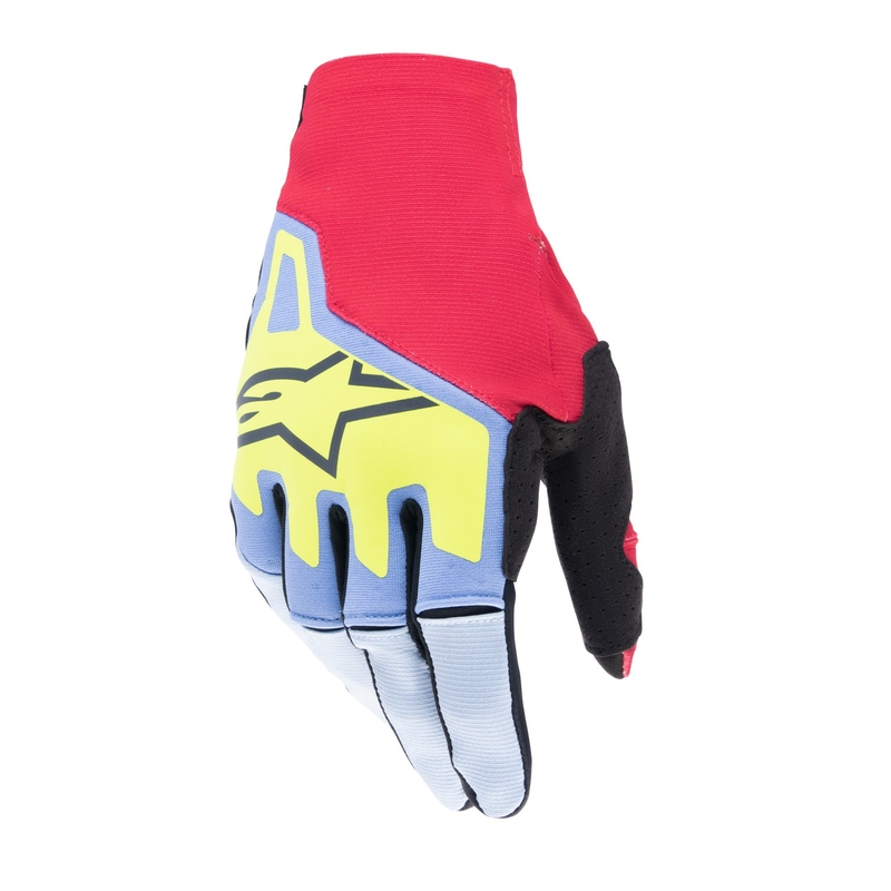 Alpinestars Techstar motokrossikindad helesinine-punane-kollane-mustad.
