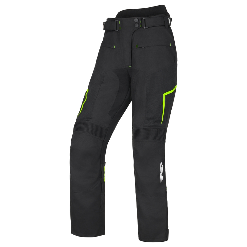 Naiste RSA Bolt must-valge-fluorokollased mootorrattapüksid RSA Bolt Black-White-Fluo Yellow