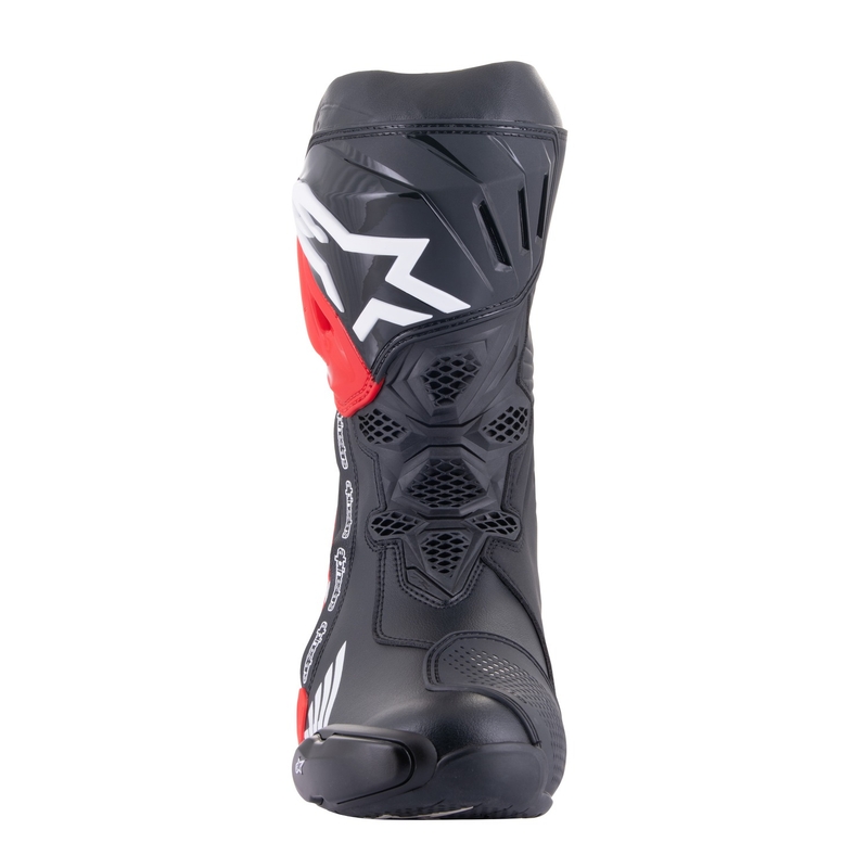 Alpinestars Supertech R Honda must-punased Fluo-sinine-valged mootorratta saapad
