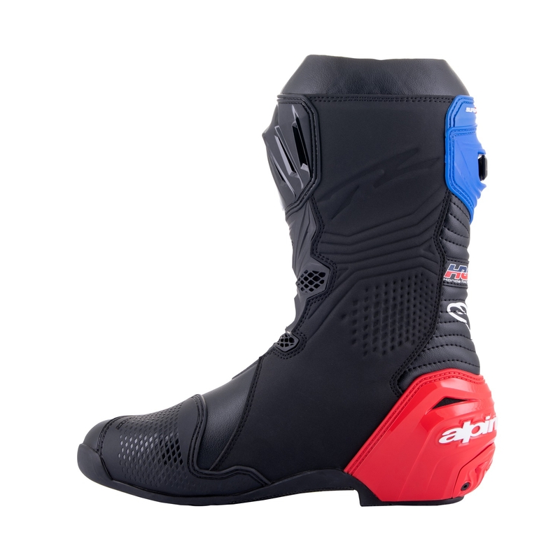 Alpinestars Supertech R Honda must-punased Fluo-sinine-valged mootorratta saapad