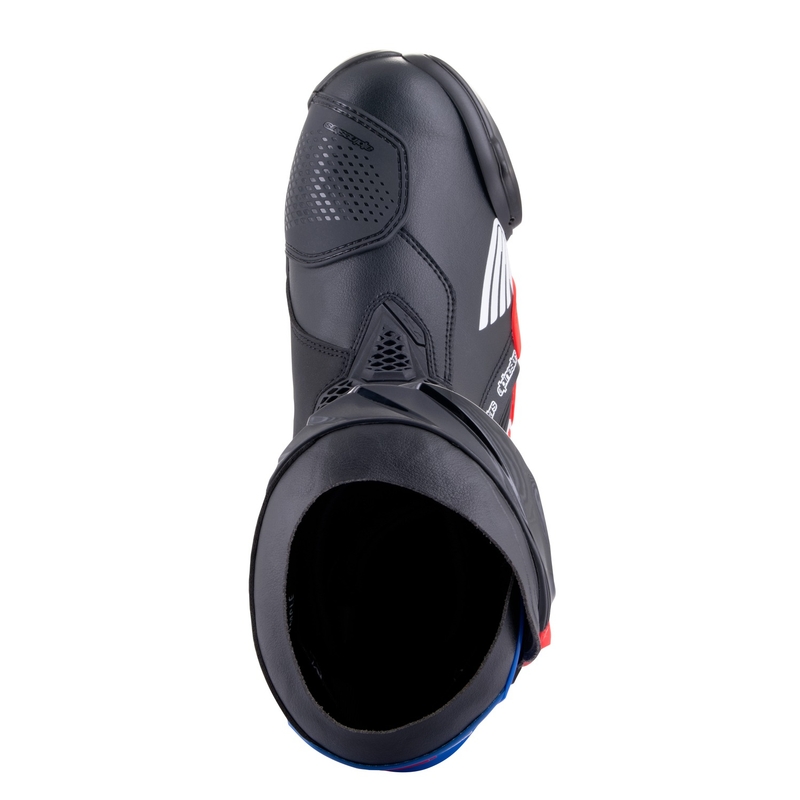 Alpinestars Supertech R Honda must-punased Fluo-sinine-valged mootorratta saapad