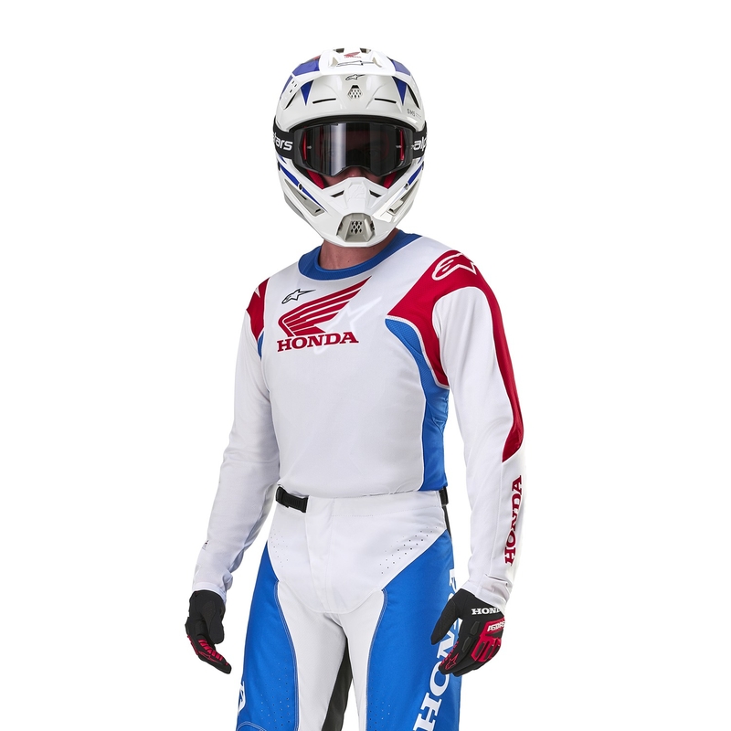 Motokrossitrikoo Alpinestars Racer Iconic Honda kollektsioon valge-sinine-punane-musta