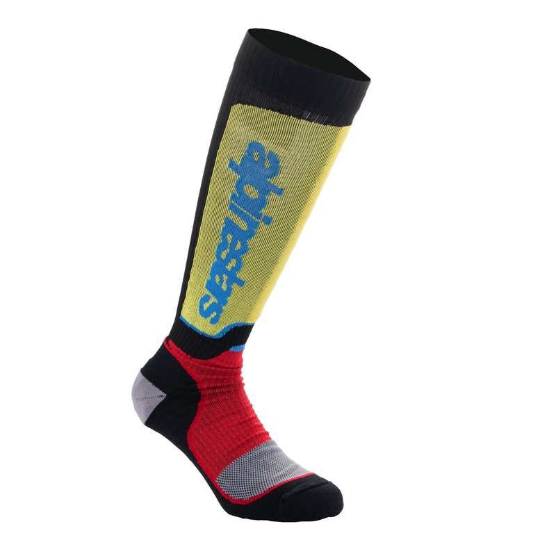 Alpinestars MX Plus mustapunased fluokollased fluo-sinised sokid