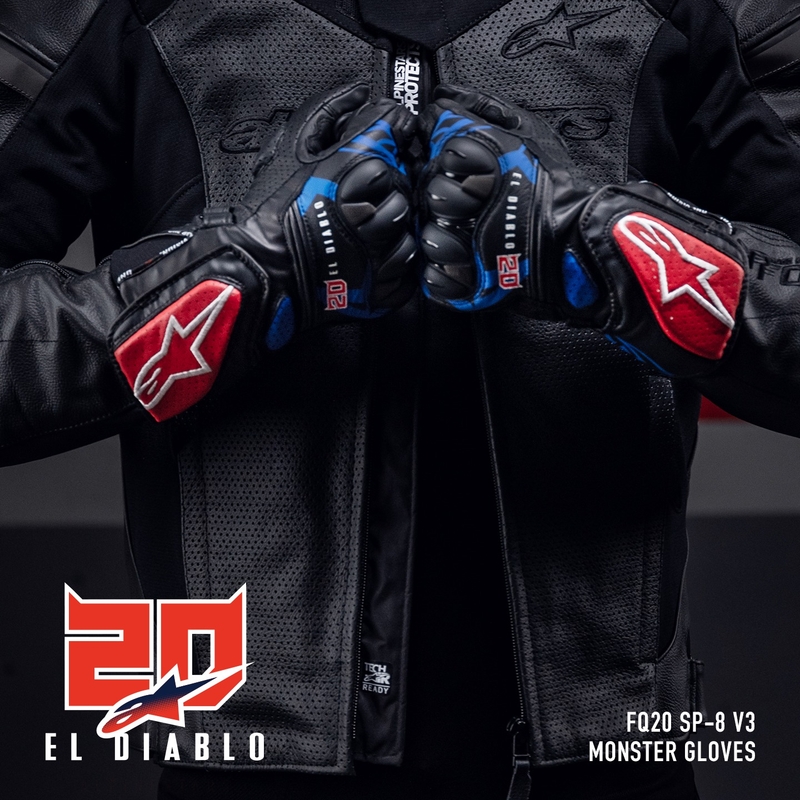 Alpinestars SP-8 3 Monster FQ20 must-punane-sinine-valge mootorratta kindad