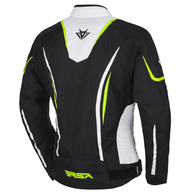 Naiste mootorrattajakk RSA Wasp valge-must-fluorestseeriv kollane