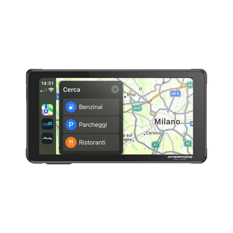 Interphone RIDESYNC Apple CarPlay ja Android Auto ekraan mootorratastele