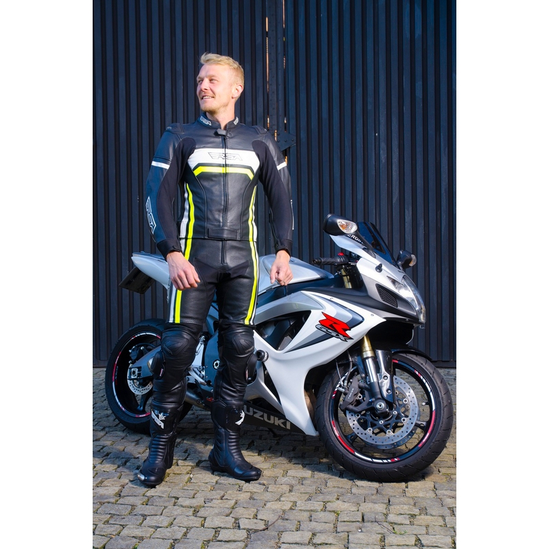 Pánská kombinéza na motorku RSA Virus černo-bílo-fluo žlutá výprodej