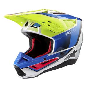 Alpinestars S-M5 Sail fluo kollane-sinine-hõbedane motokrossikiiver
