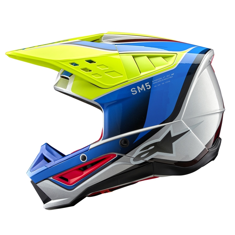 Alpinestars S-M5 Sail fluo kollane-sinine-hõbedane motokrossikiiver