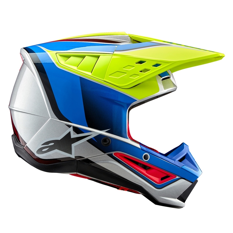 Alpinestars S-M5 Sail fluo kollane-sinine-hõbedane motokrossikiiver