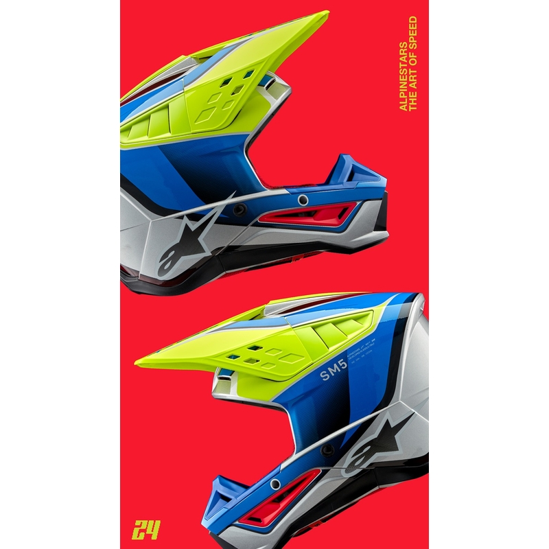Alpinestars S-M5 Sail fluo kollane-sinine-hõbedane motokrossikiiver