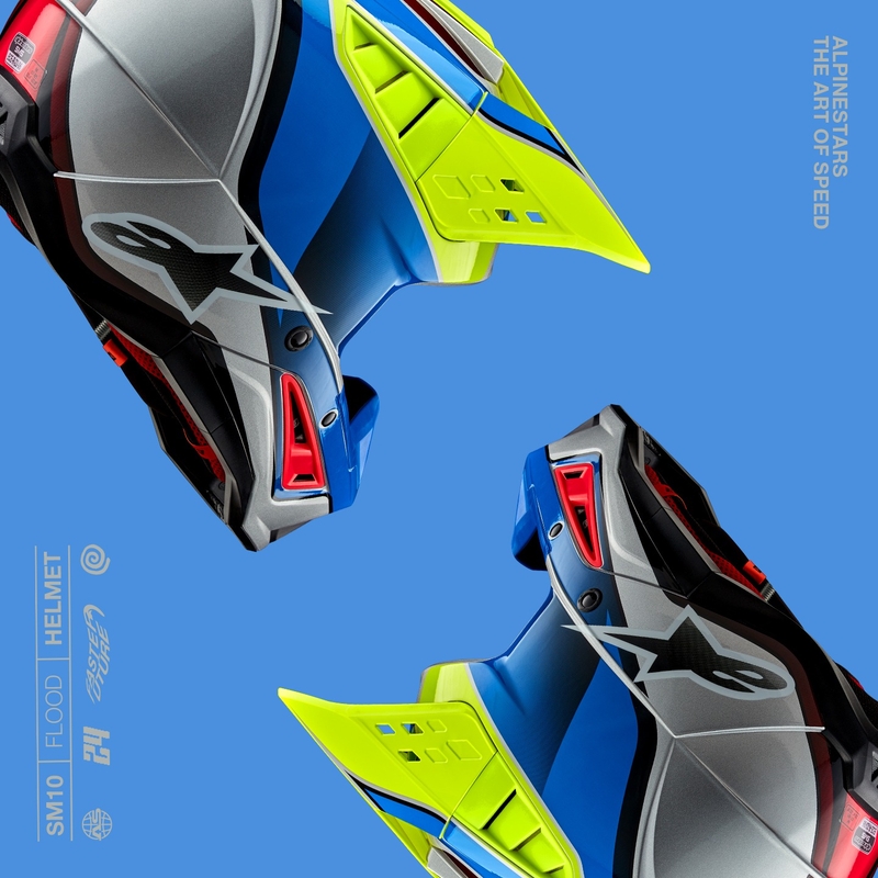 Alpinestars S-M5 Sail fluo kollane-sinine-hõbedane motokrossikiiver