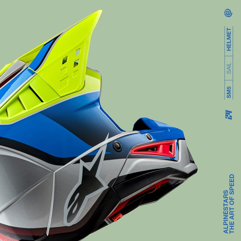 Alpinestars S-M5 Sail fluo kollane-sinine-hõbedane motokrossikiiver