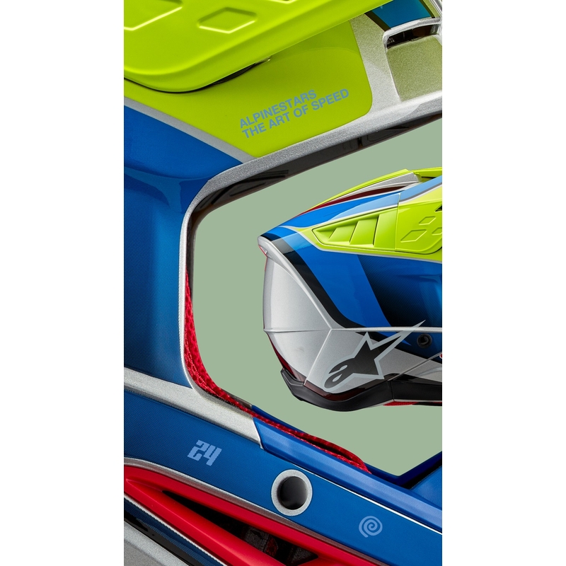 Alpinestars S-M5 Sail fluo kollane-sinine-hõbedane motokrossikiiver